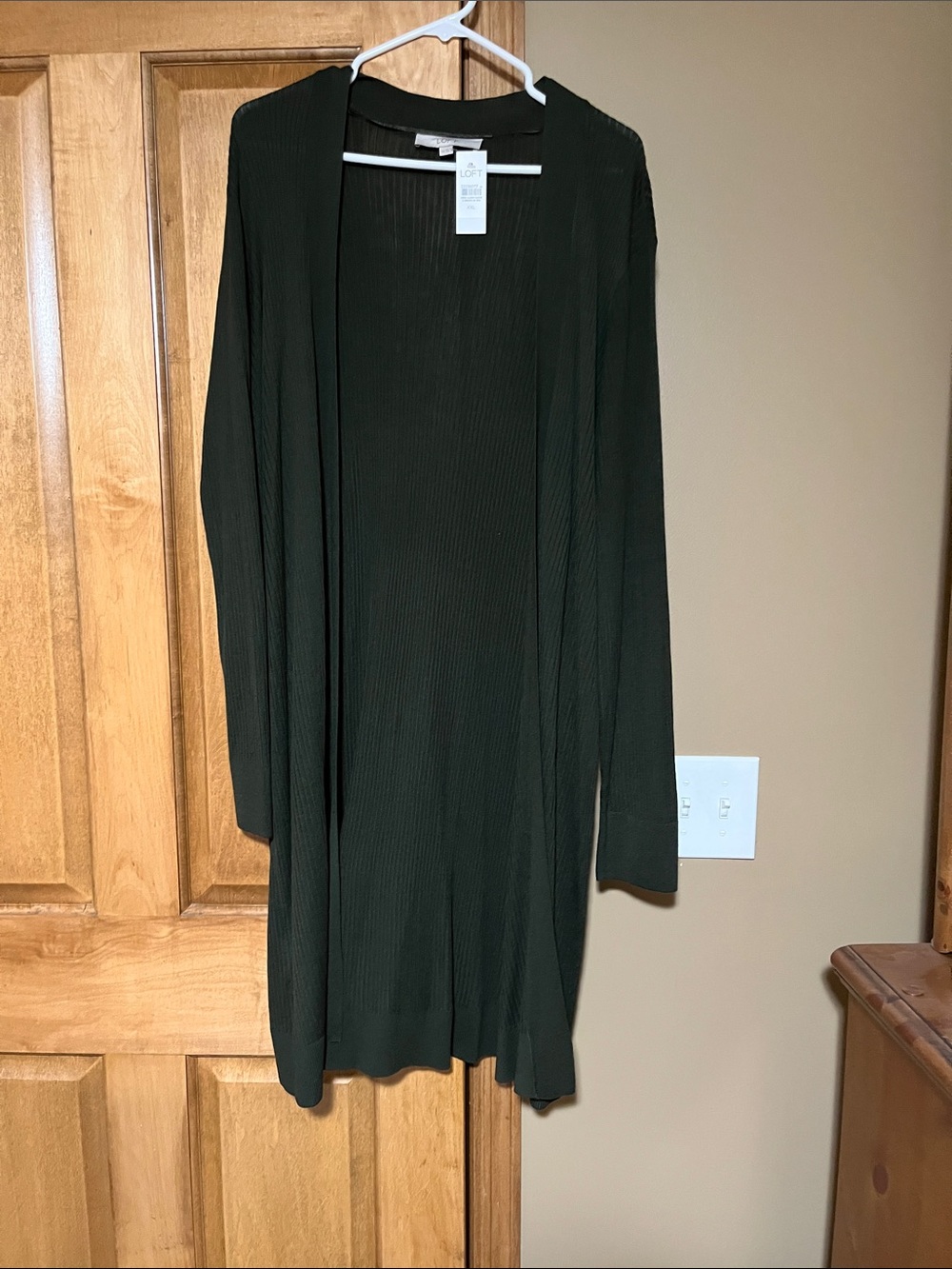 LOFT Olive Long Sleeve Ribbed Open Cardigan Dress